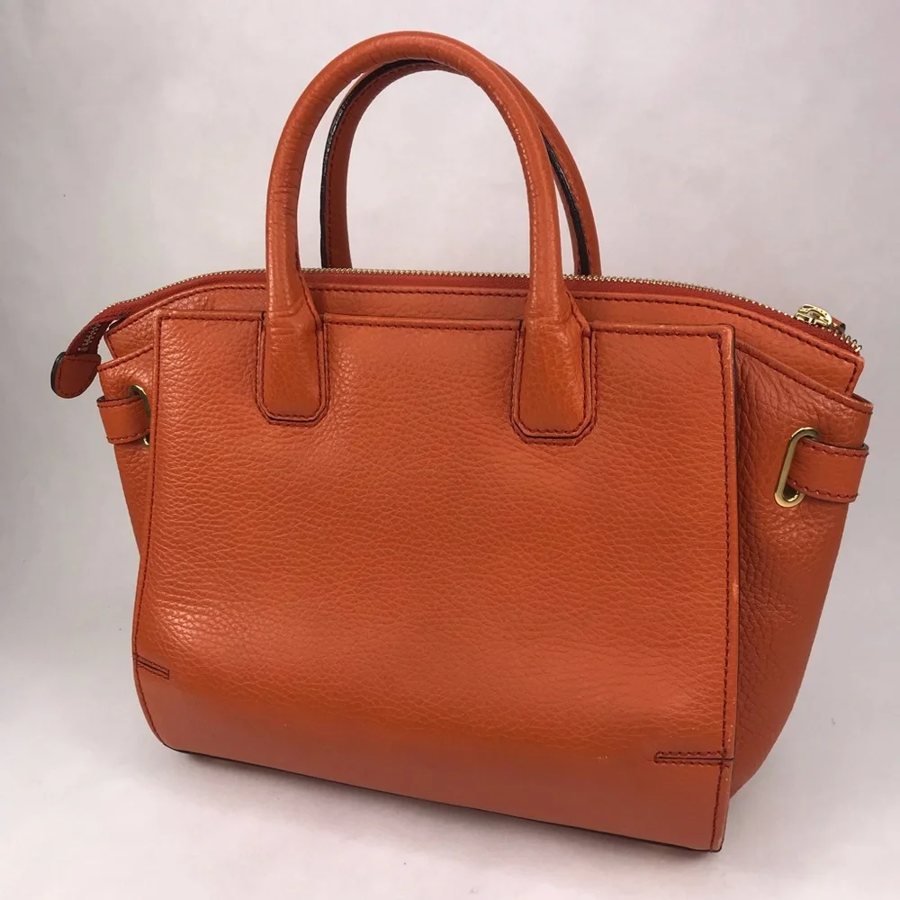 Tous Orange Pebbled Leather Double Handles Satchel Tote Purse Bag